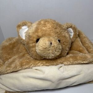 HTF Bearington Baby Plush Brown Bear Belly Mat Tummy Time Blanket Satin Bow